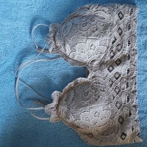 Bralette Top Sz Med Padded Lacey Front w Stretch Back.